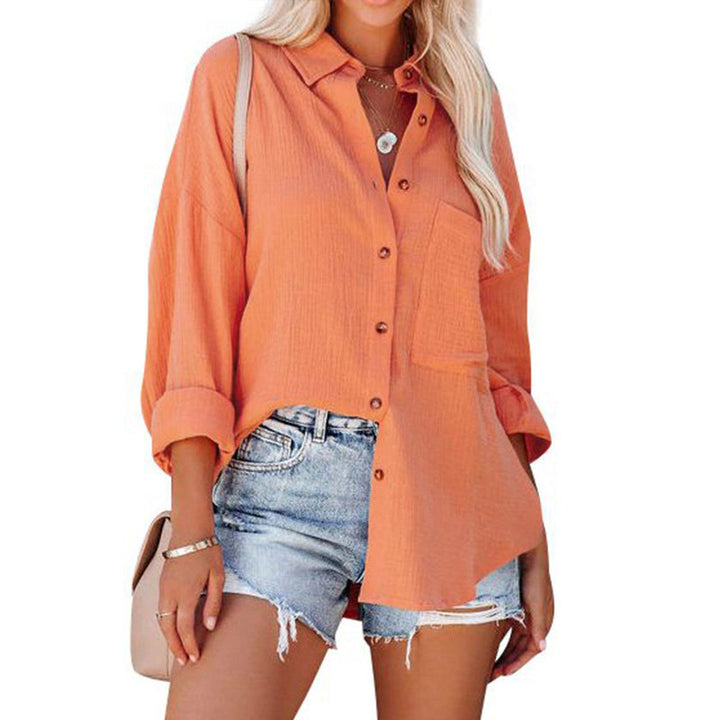 Damen lässige Bluse im Oversized Schnitt mit Knopfleiste und praktischen Taschen Drune