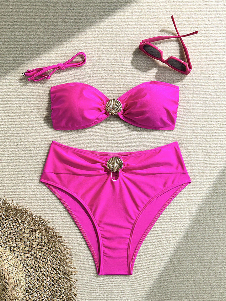 Damen Bandeau-Bikini mit elegantem Muschel-Detail und hohem Beinausschnitt Drune