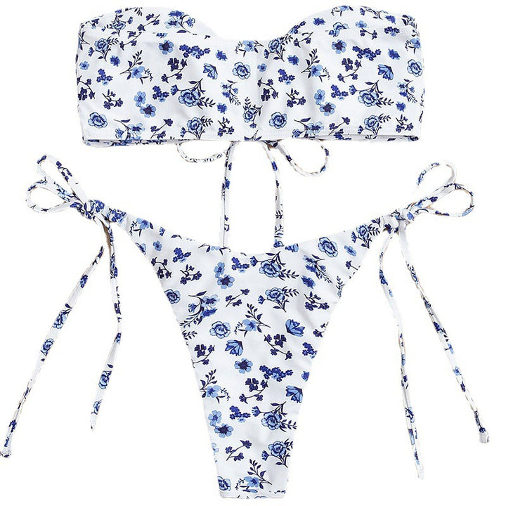 Damen Bandeau-Bikini mit floralem Cut-Out-Design und verstellbaren Trägern Drune