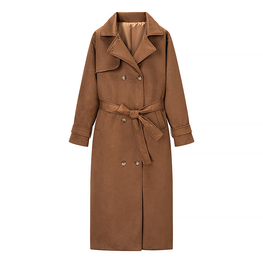 Damen Eleganter Trenchcoat mit taillierbarem Gürtel und klassischem Revers Drune