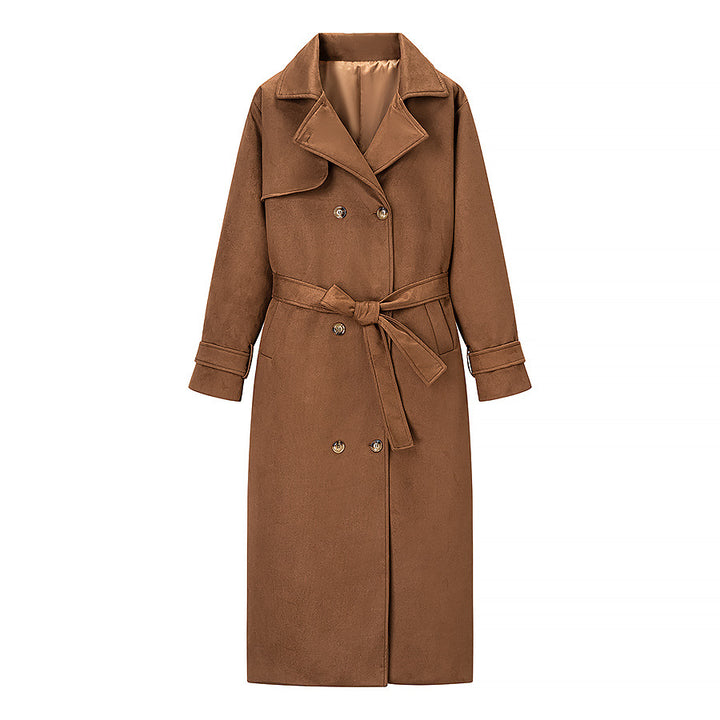 Damen Eleganter Trenchcoat mit taillierbarem Gürtel und klassischem Revers Drune