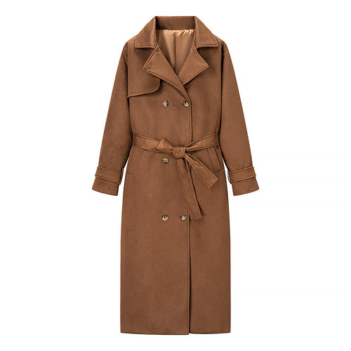 Damen Eleganter Trenchcoat mit taillierbarem Gürtel und klassischem Revers Drune