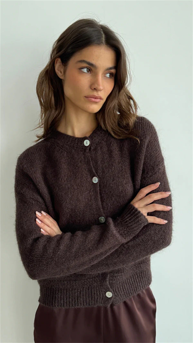 Damen kuschelige Strickjacke mit knöpfbarem Design und voluminösen Ärmeln Drune