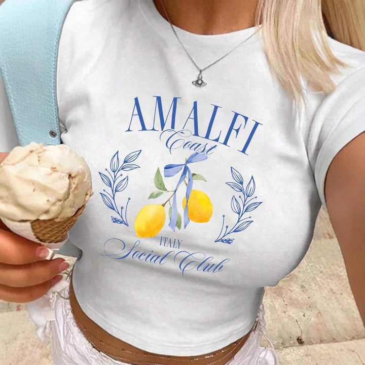 Damen T-Shirt mit frischem Obstmotiv und modernem Schriftzug Drune