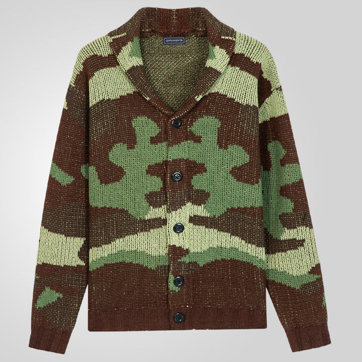 Herren Strickjacke im einzigartigen Camouflage-Design mit hohem Kragen Drune