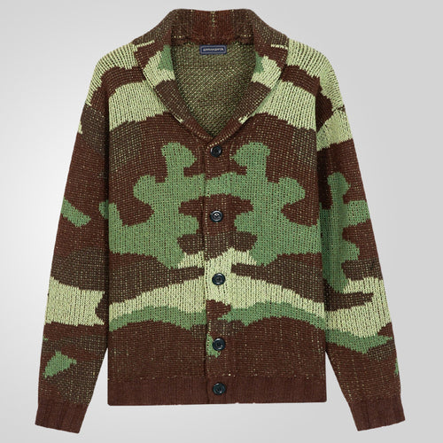 Herren Strickjacke im einzigartigen Camouflage-Design mit hohem Kragen Drune