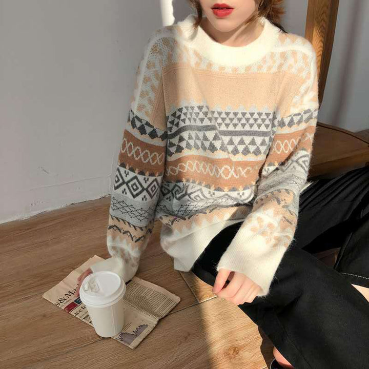 Damen Großer Oversized Pullover mit grafischem Muster Drune
