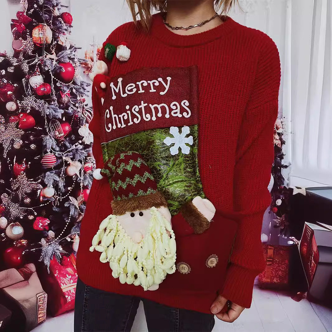 Damen Weihnachts-Pullover mit festlichem Design und 3D-Applikationen Drune