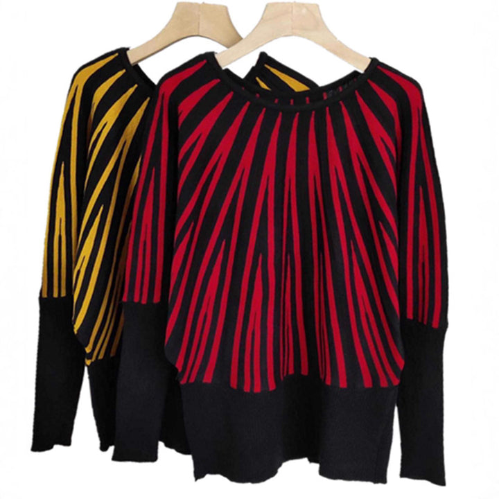 Damen Designer Strickpullover mit asymmetrischem Linienmuster Drune