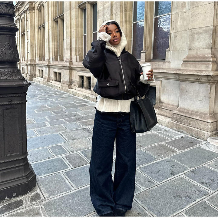 Damen lässige cropped Jacke mit hochschließendem Kragen Drune