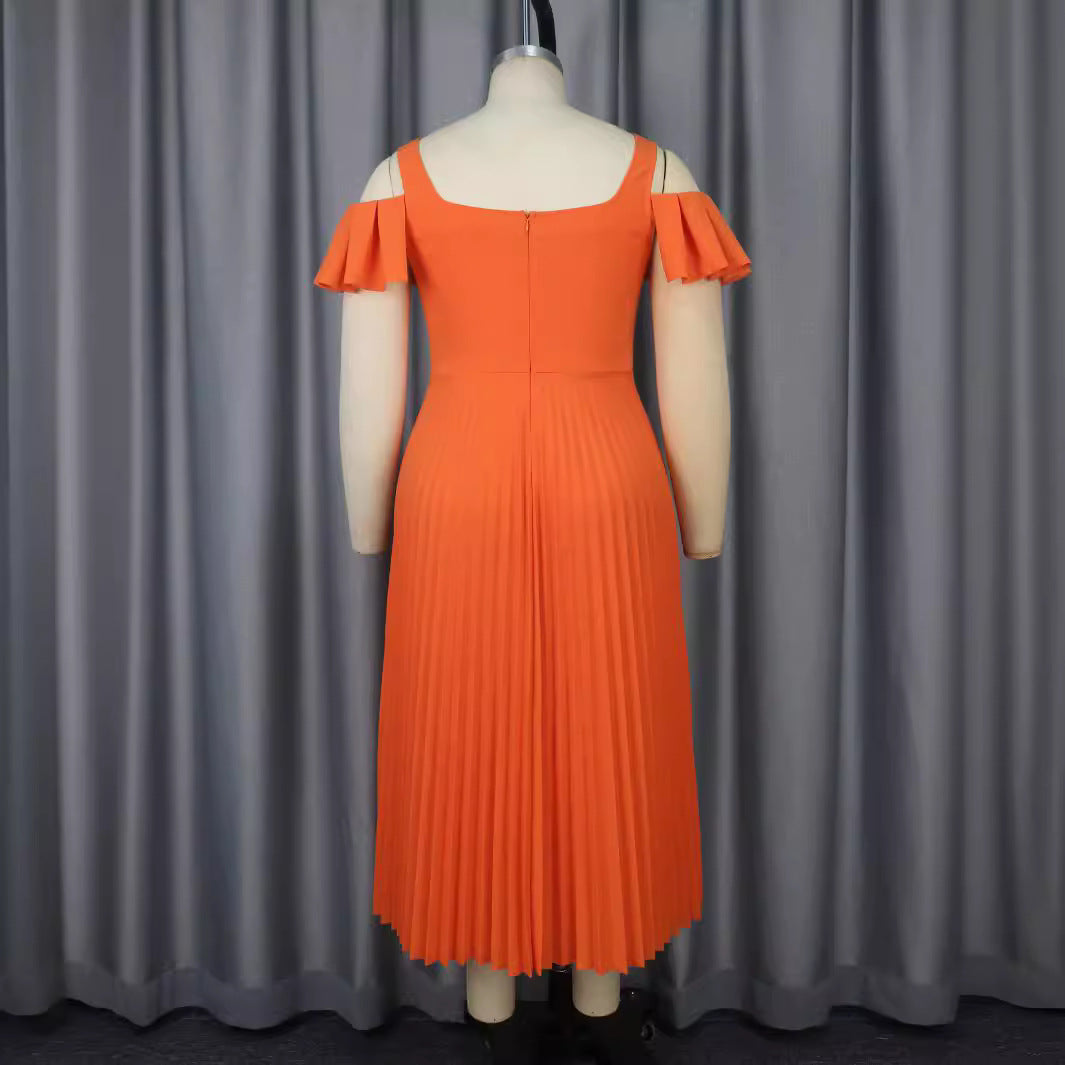 Damen plissiertes Kleid mit schulterfreien Rüschen Drune