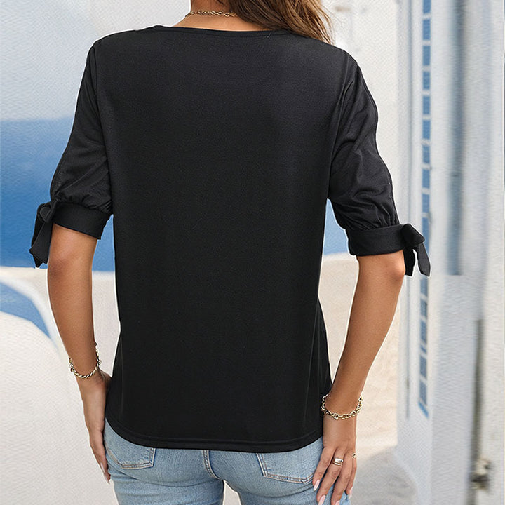 Damen elegantes Oberteil mit Rüschendetails und dekorativen Knopfdesign Drune