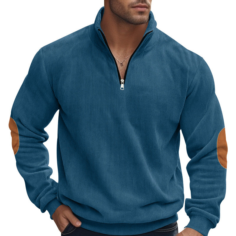 Herren nan Troyer-Halbfleecepullover mit Rippstruktur, elastischen Bündchen und Kontrast-Ellenbogenpatches Drune