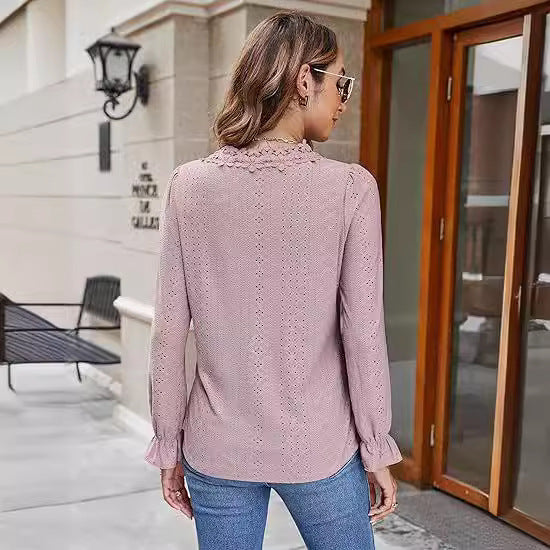 Damen elegante Bluse mit floralem Design und V-Ausschnitt Drune