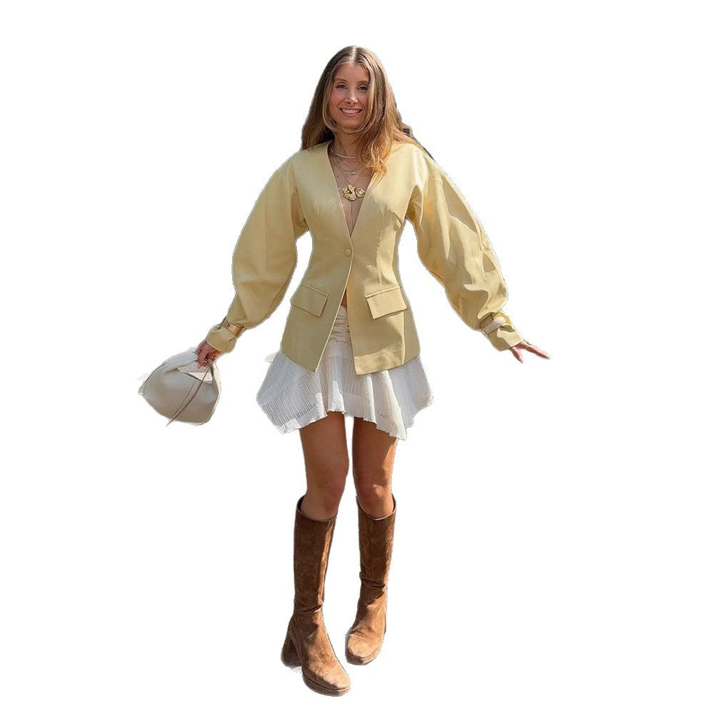 Damen eleganter Oversized Blazer mit Puffärmeln Drune