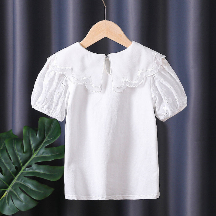 Mädchen Bluse mit dekorativen Lochstickereien und voluminösen Puffärmeln Drune