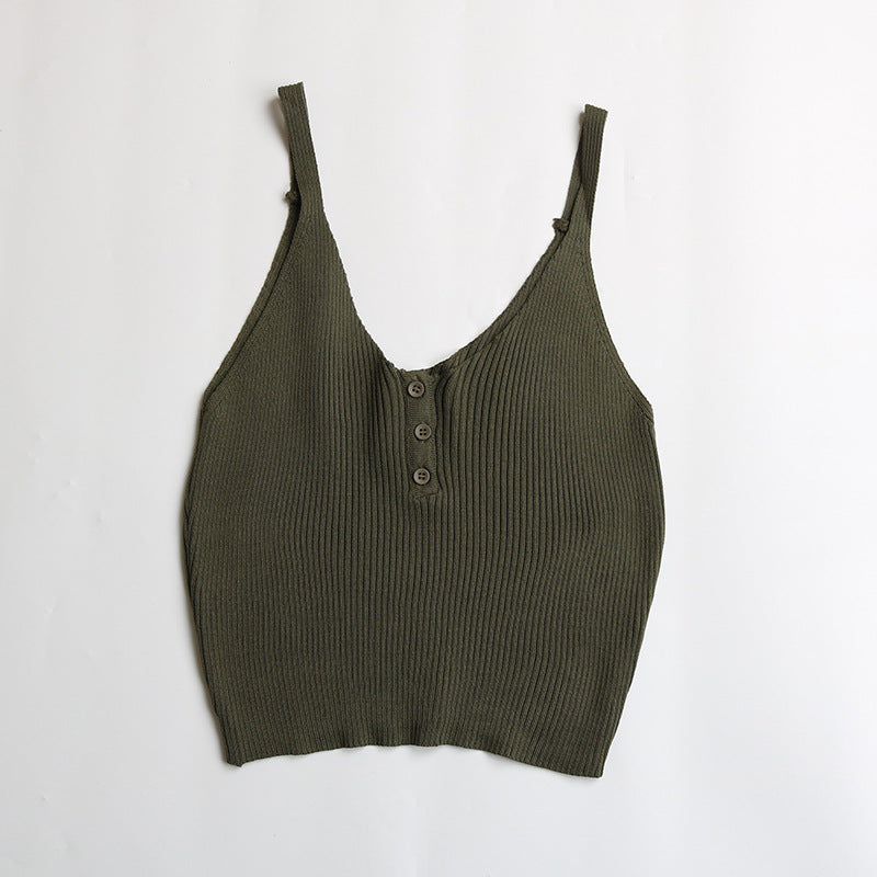 Damen lässiges Trägershirt mit durchgehender Knopfleiste und Rippenstruktur Drune
