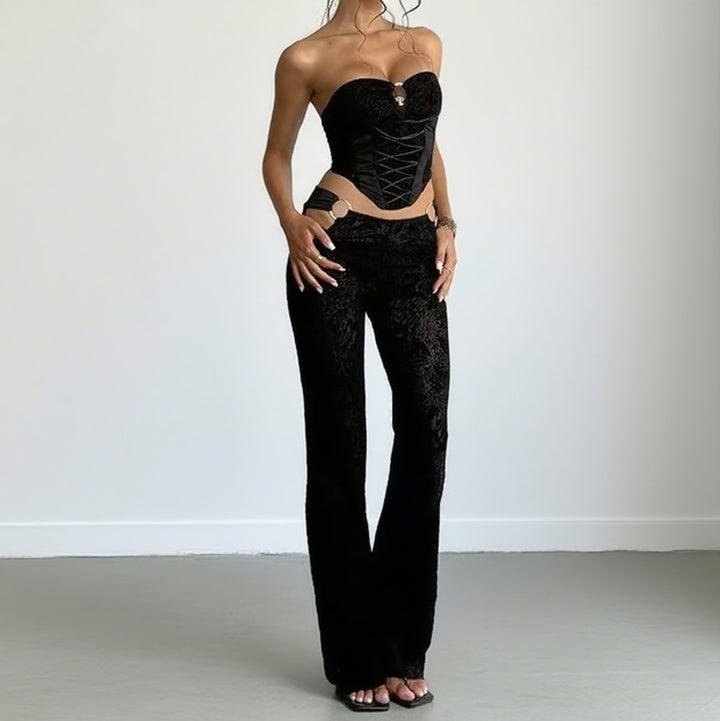 Damen Elegantes Zweiteiliges Set mit Bustier und High-Waist Hose Drune