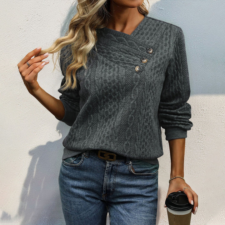 Damen lässiger Strickpullover mit dezentem Wellenmuster und modischen Knopfdetails Drune
