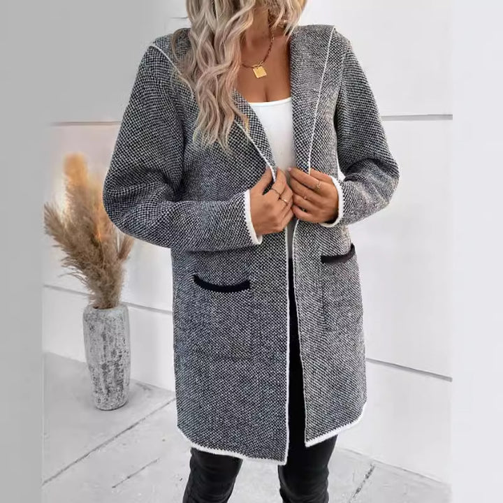 Damen Modische Strickjacke mit Kapuze und aufgesetzten Taschen Drune