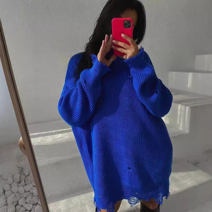 Damen Großer Strickpullover mit distressed Saum Drune