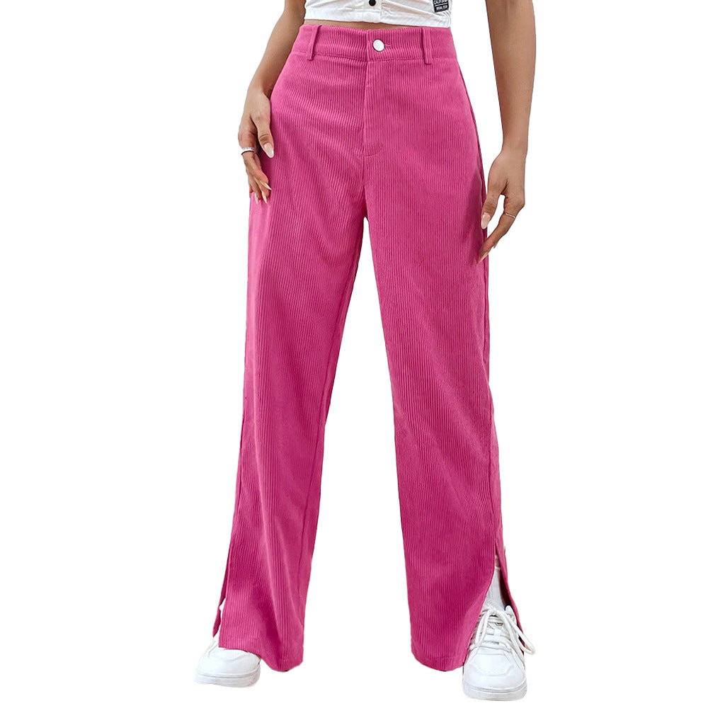 Damen weite Cordhose mit elegantem Schlitz Drune