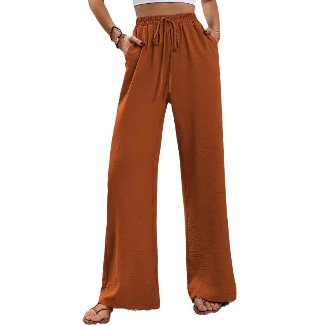 Damen lässige, breite Freizeithose mit elastischem Bund und seitlichen Taschen Drune