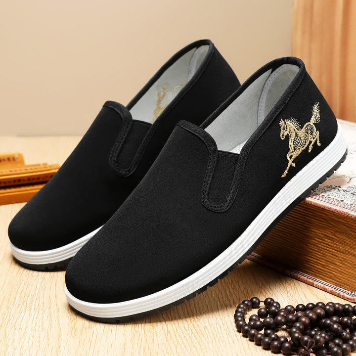 Damen nan leichter Slip-On Canvas-Sneaker mit elastischem Einstieg und bestickter Pferde-Applikation Drune