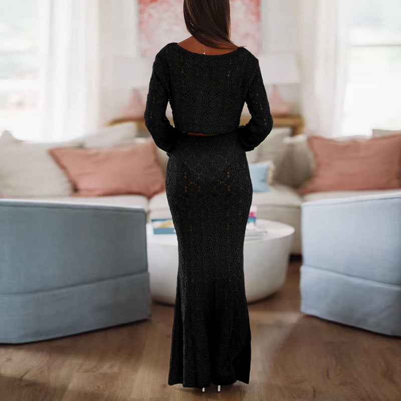 Damen Elegantes Maxikleid mit raffinierter Spitzenstruktur Drune