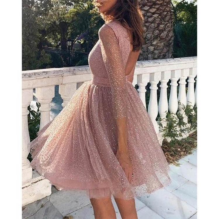 Drune | Sexy Elegante Druck Mesh V-Ausschnitt Abendkleid Kleider