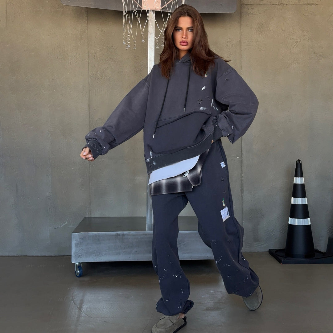 Damen Oversized Kapuzenpullover mit speziellen Designelementen Drune