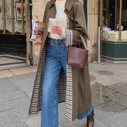 Damen Oversized Trenchcoat mit Karo-Muster Drune
