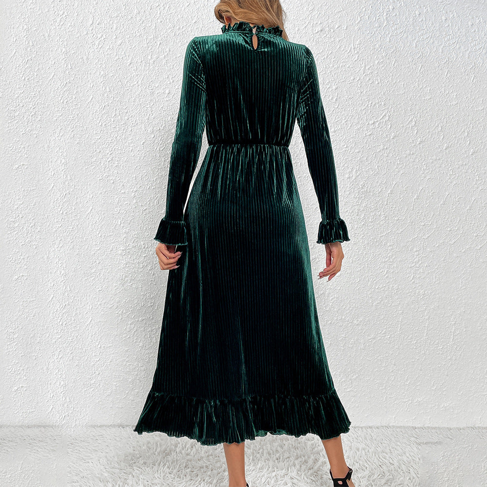 Damen Langarm-Wickelkleid aus luxuriösem Samt mit Rüschendetails Drune