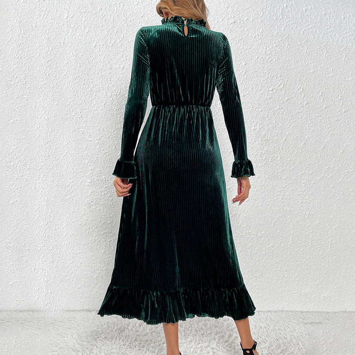 Damen Langarm-Wickelkleid aus luxuriösem Samt mit Rüschendetails Drune