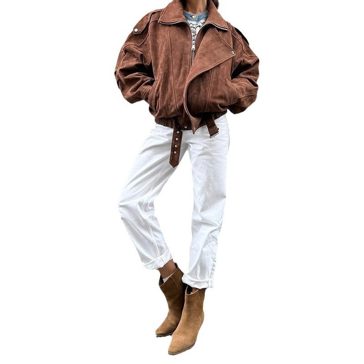 Damen Kunstlederjacke mit modernem Stehkragen und praktischen Reißverschlusstaschen Drune