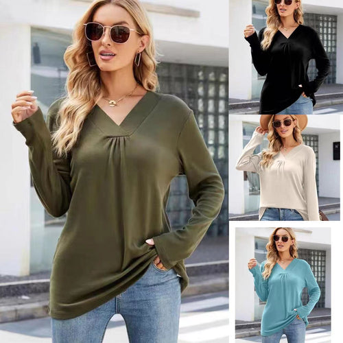 Damen V-Ausschnitt Langarmshirt mit asymmetrischem Schnitt Drune
