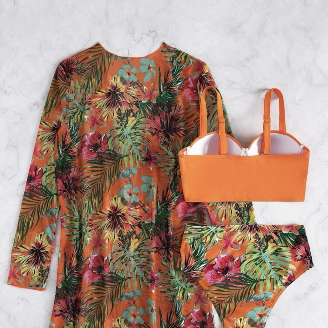 Damen Bikiniset mit floralem Überwurf Drune