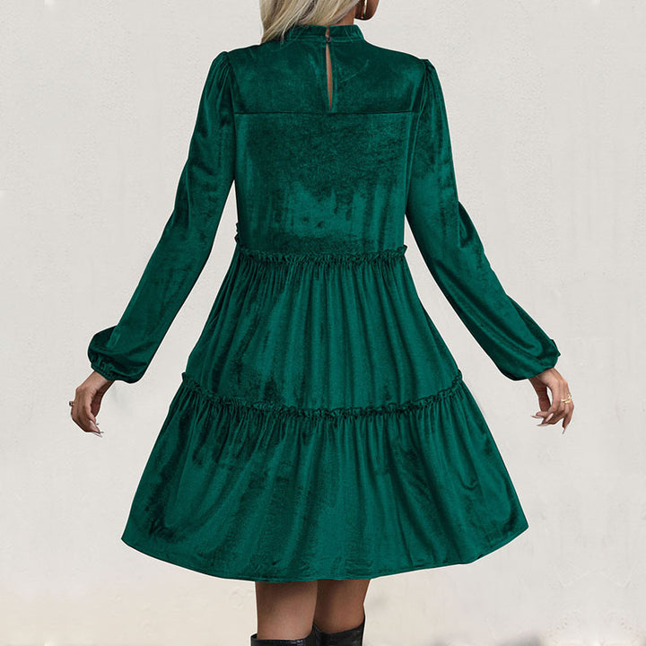 Damen lässiges Midikleid mit voluminösen Rüschen und elegantem Bund Drune