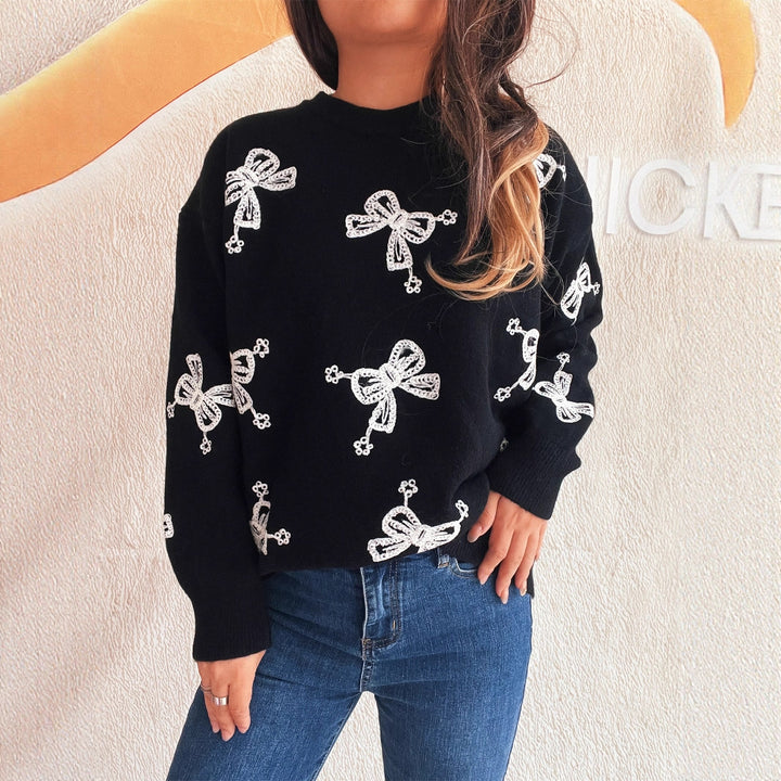 Damen Pullover mit verspieltem Schleifenmotiv und lässigem Schnitt Drune