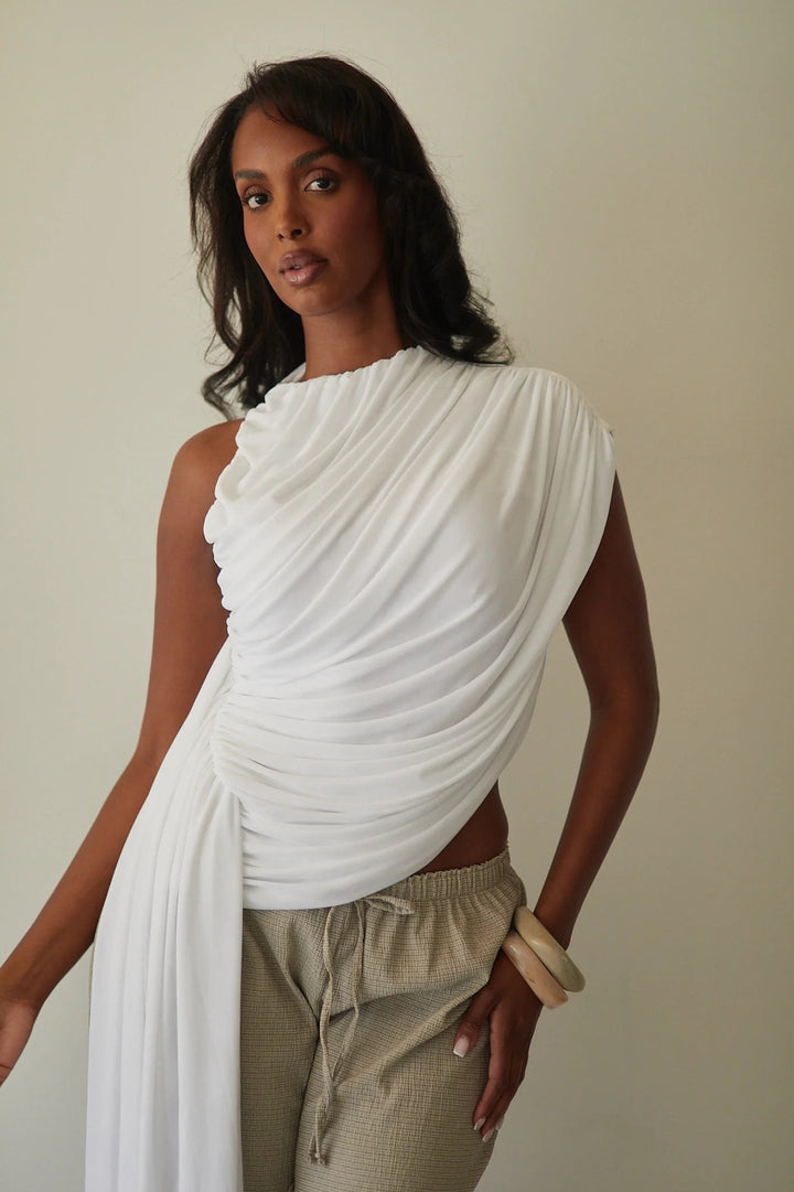 Damen Elegantes asymmetrisches Top mit Drapierungen Drune
