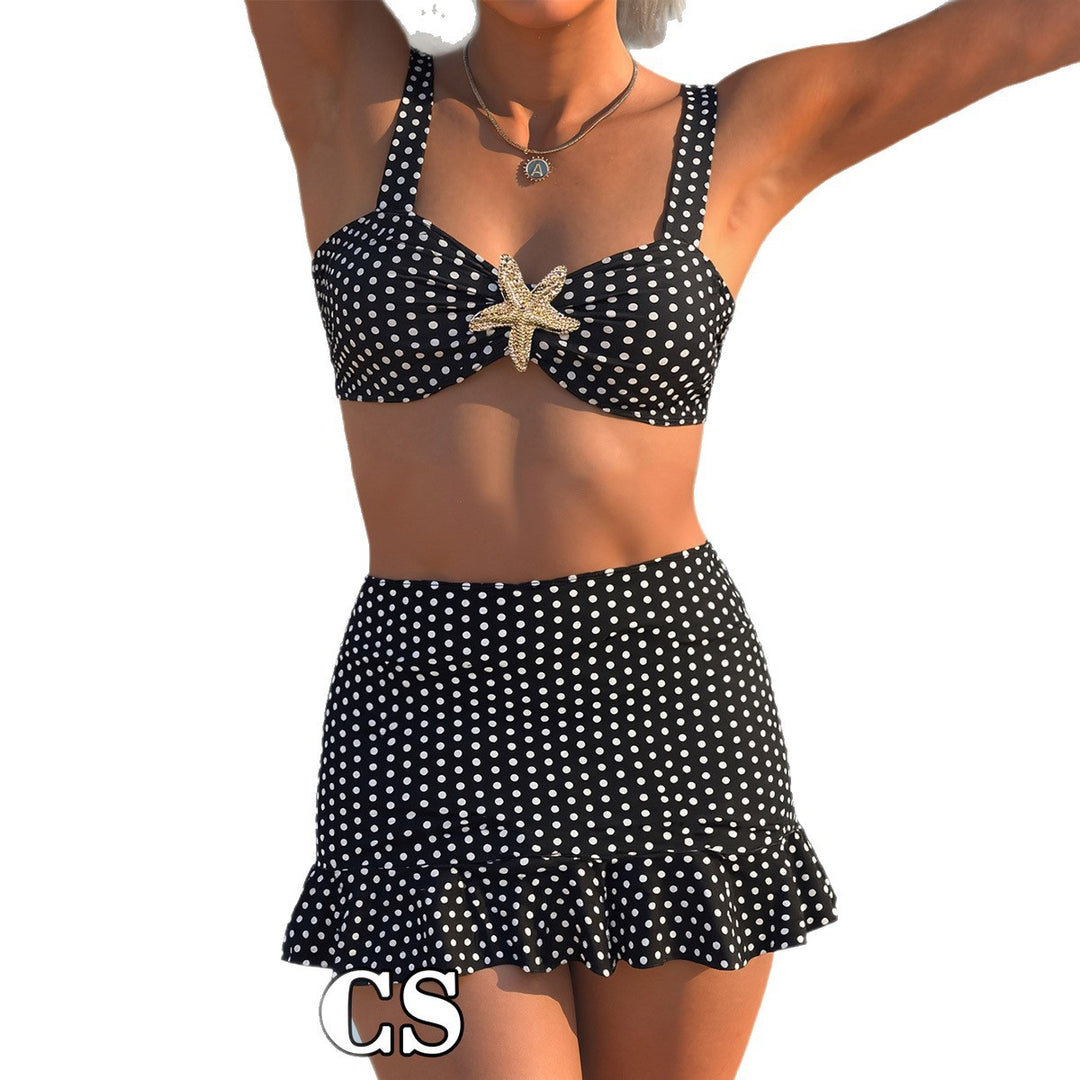 Damen Bikini-Set mit fröhlichem Punkte-Design und lässigem Rockelement Drune