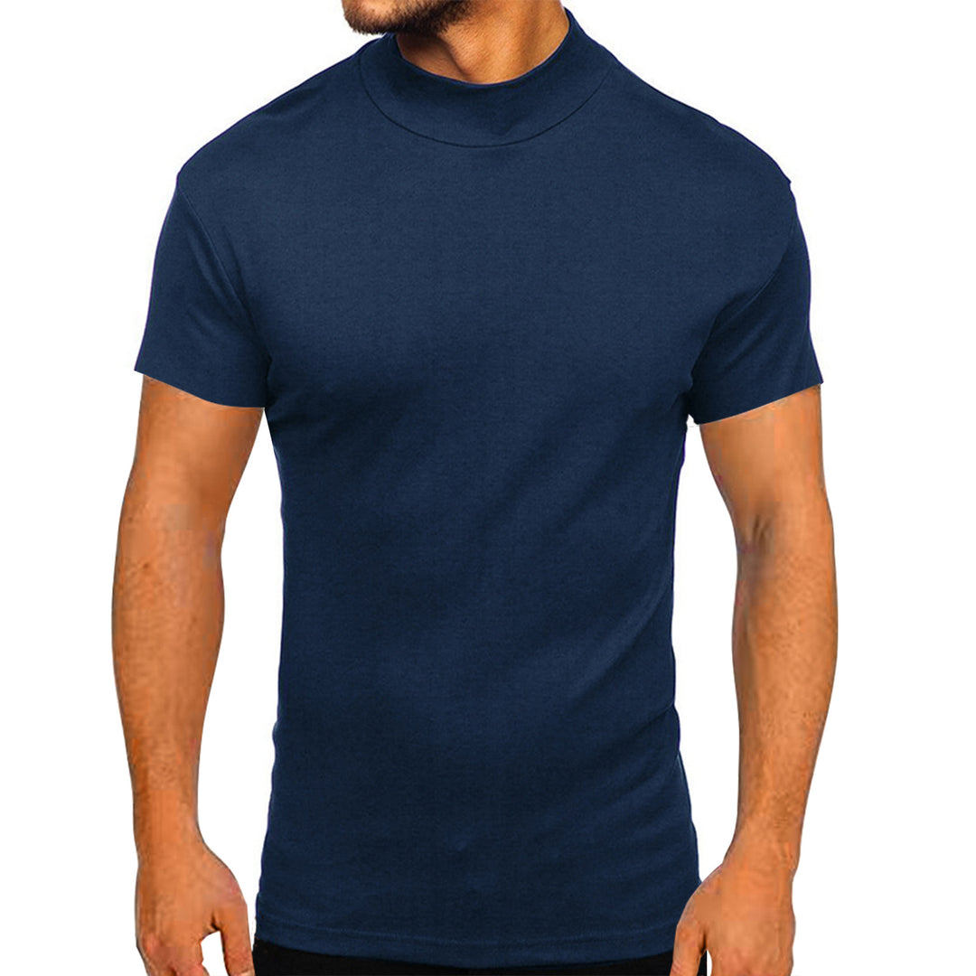 Herren modernes Kurzarm-T-Shirt mit stehendem Kragen und strukturiertem Design Drune