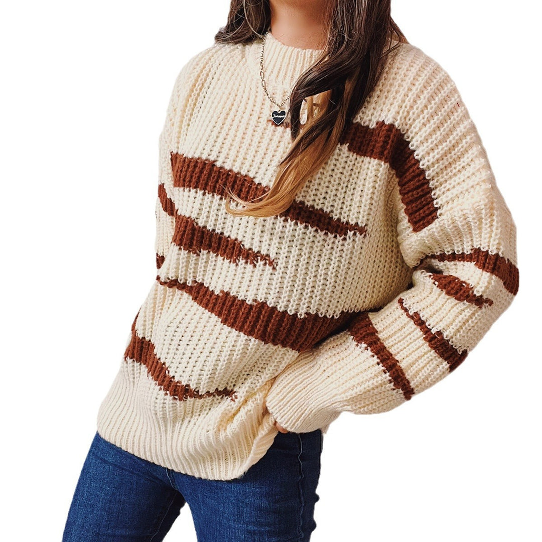 Damen Grobstrickpullover mit luxuriösem Muster und körperbetontem Schnitt Drune