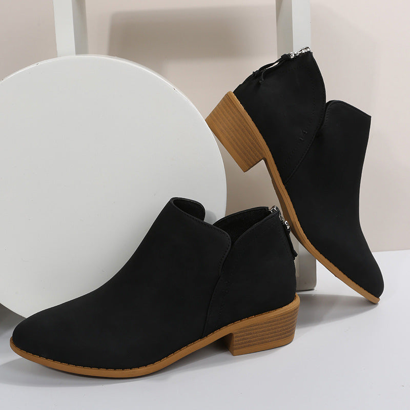 Damen nan leichte Slip-On Ankle-Boots aus Veloursimitat mit V-Ansatz, gepolstertem Komfortfußbett und gestapeltem Blockabsatz Drune