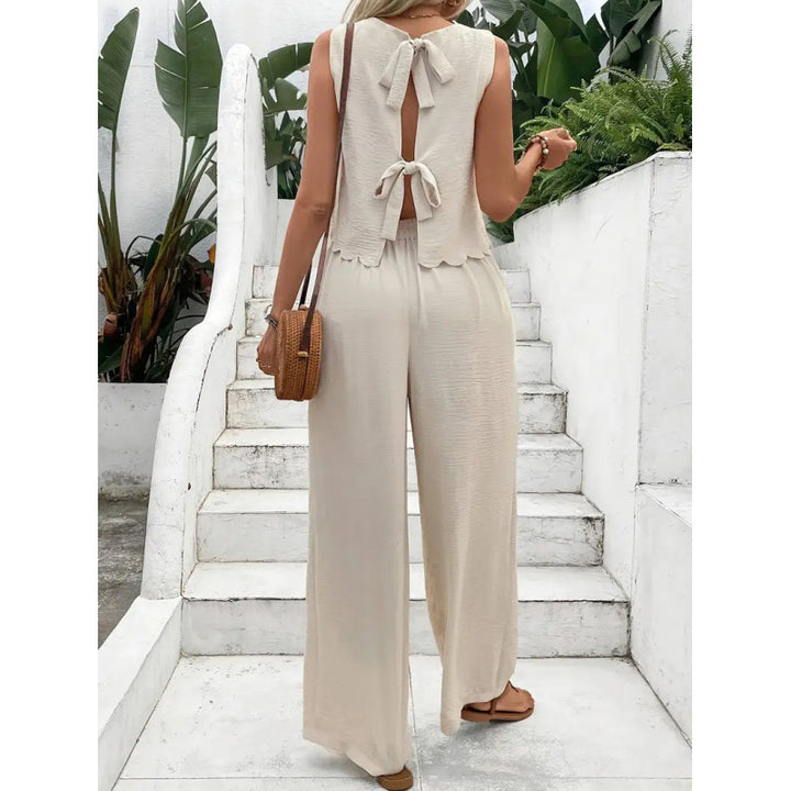 Damen entspannendes Zweiteiler-Outfit mit weitem Hosen und ärmellosem Top Drune