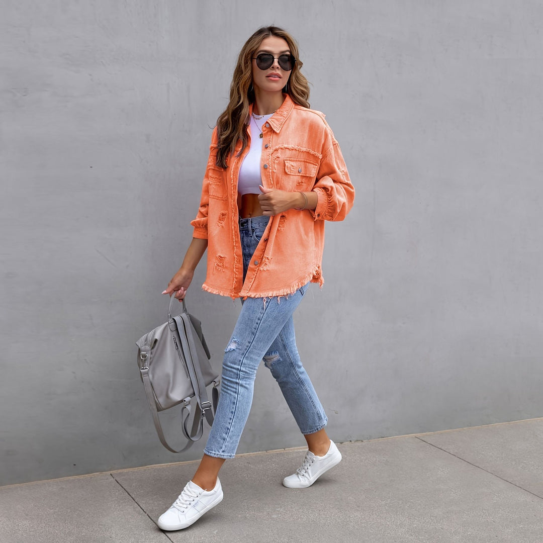 Damen Oversized Denimjacke im Vintage-Stil mit Fransen Drune