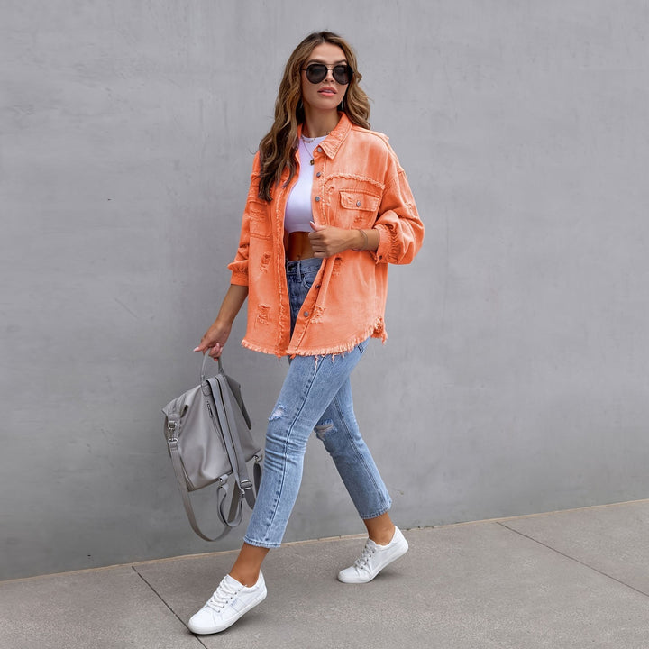 Damen Oversized Denimjacke im Vintage-Stil mit Fransen Drune