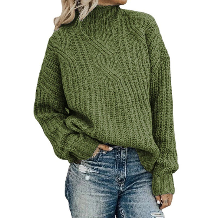 Damen Grober Strickpullover mit hohem Kragen und Zopfmuster Drune