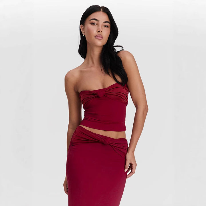 Damen Wickeloberteil mit Knotendetails und figurbetontem Design Drune