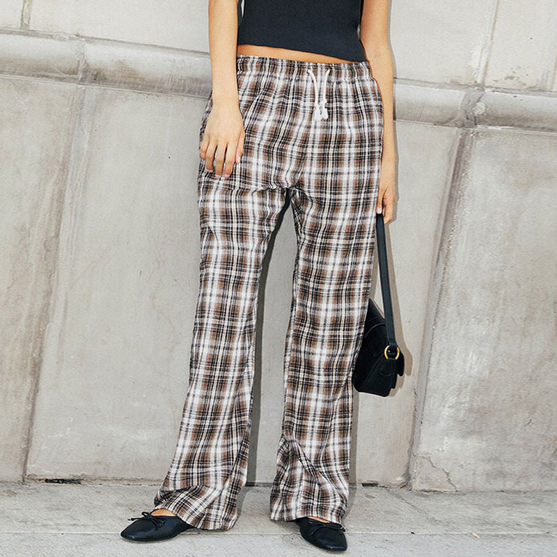 Damen lässige Karomuster Pyjama Strandhose Drune